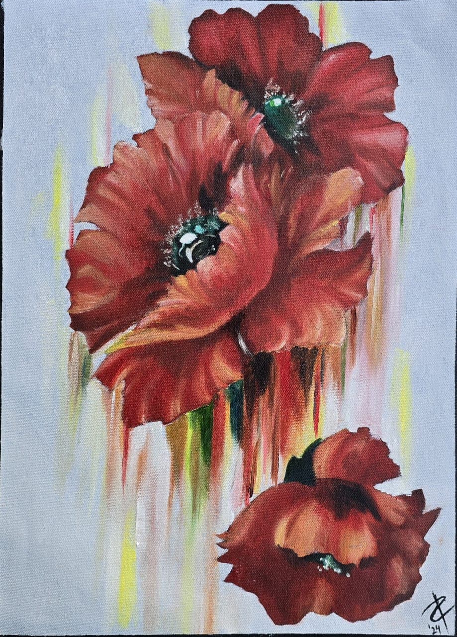 Acrylic painting with thick, textured brushstrokes