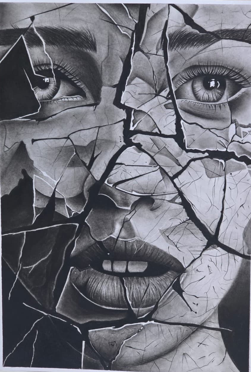 Charcoal drawing exploring dramatic light and shadow