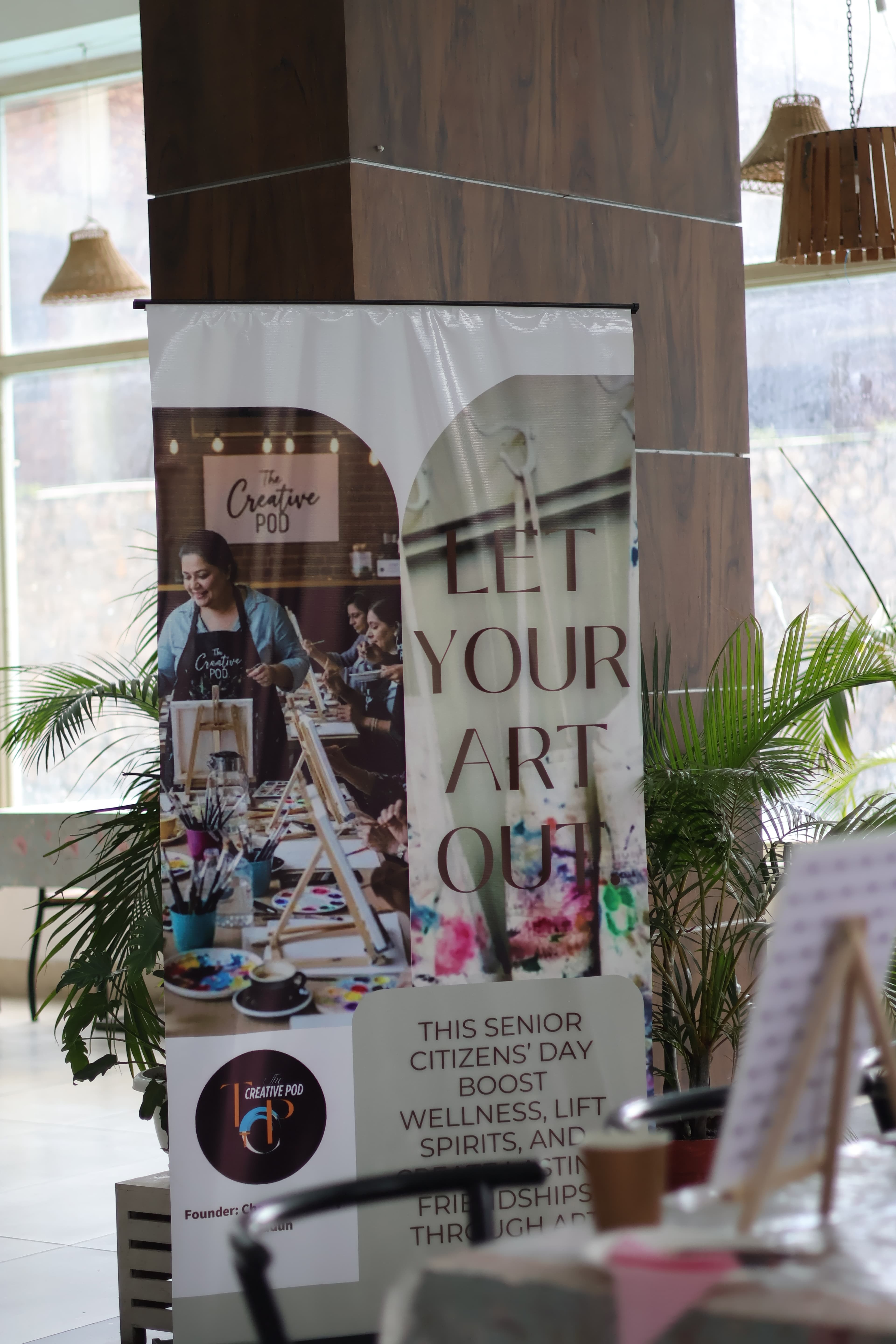 Exhibition hall filled with student and teacher artworks