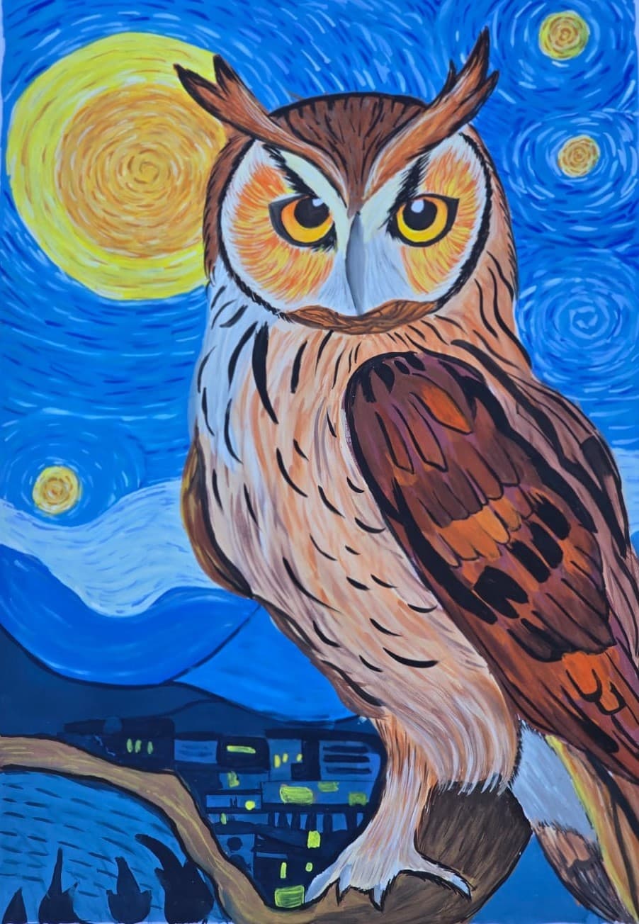 Poster color painting with playful bold shapes