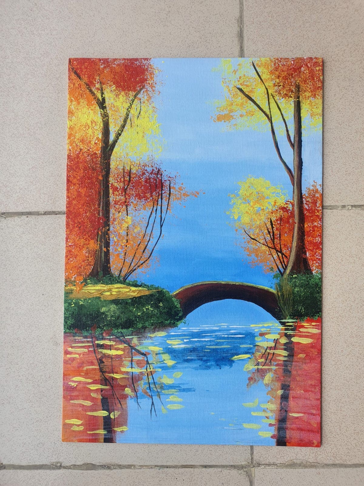 Vibrant acrylic canvas painted in class