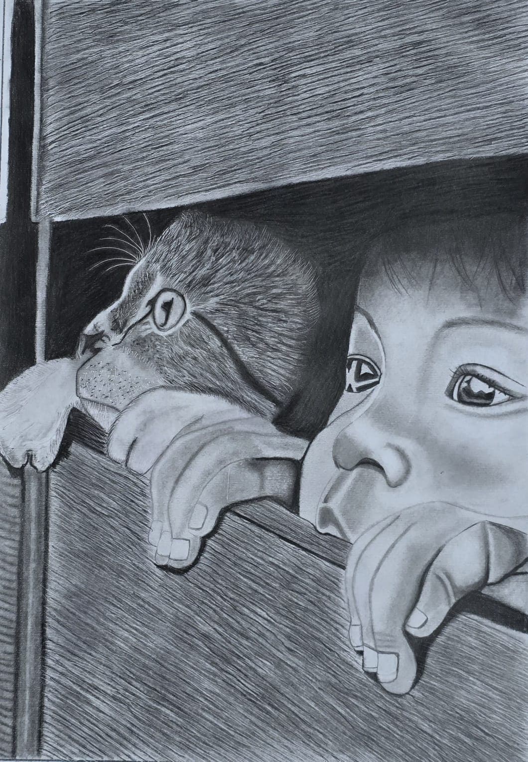 Realistic pencil drawing with fine shading detail