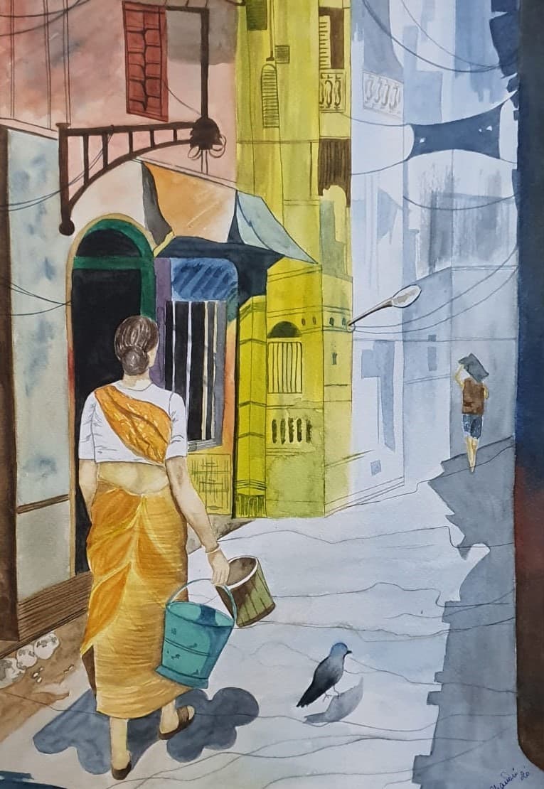 Watercolor painting with soft blended color washes