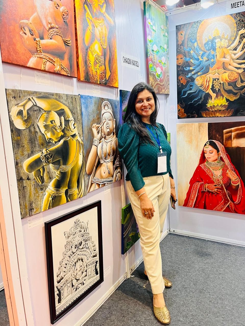Framed artworks displayed at an exhibition